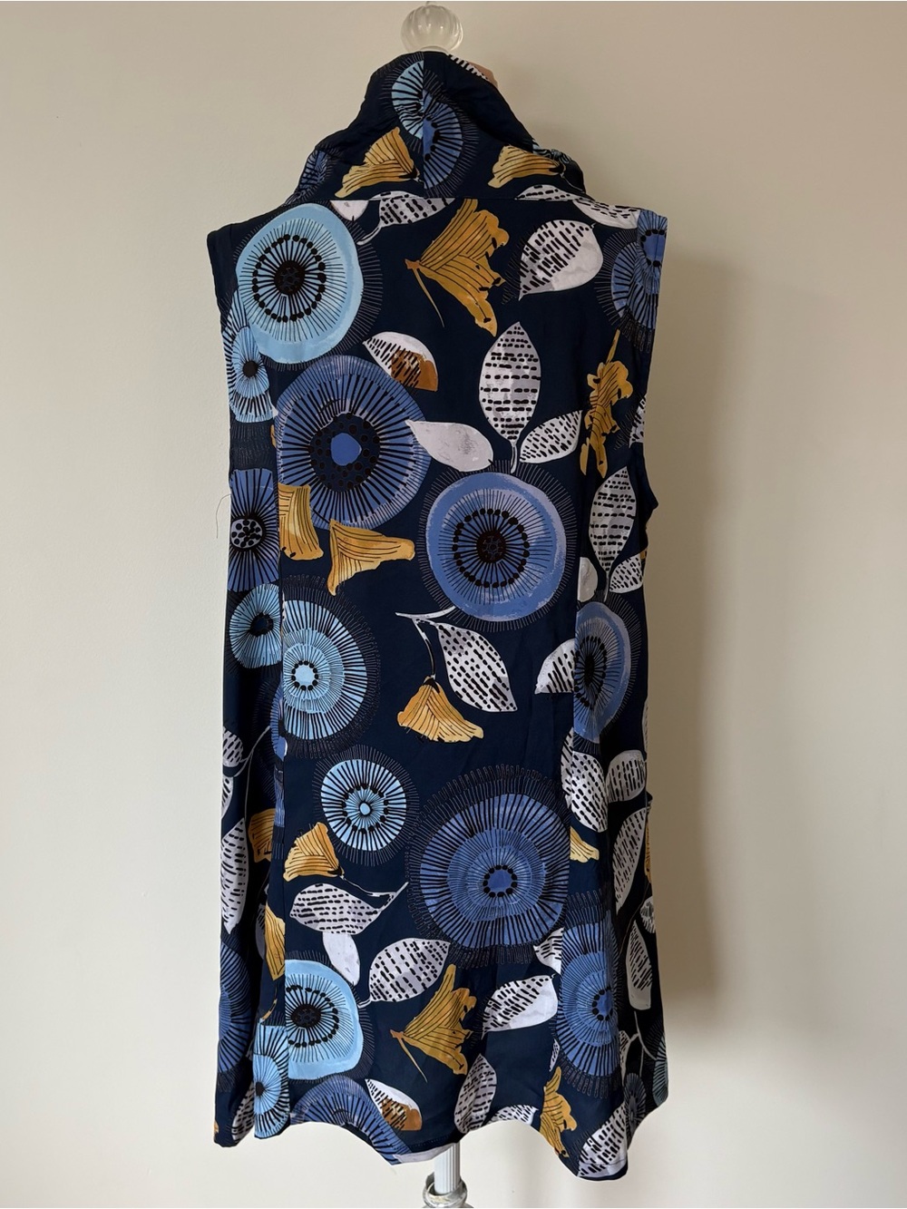 Liv by Habitat Easy Cowl Crimped Navy Floral Lagenlook Pockets Dress EUC Sz L - Picture 4 of 7